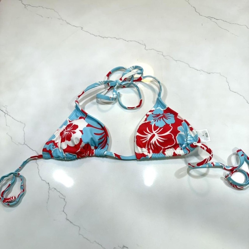 wild fable Red, Light Blue & White Floral Triangle Bikini Top